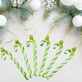 Glitter Candy Cane –Christmas Tree Hanging Decoration Bauble Xmas Ornament Pack of 6-13cm (Lime Green)