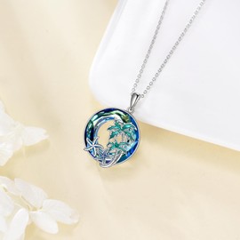 ZPMMPZ Starfish Necklace 925 Sterling Silver Sea Animal Pendant Blue Crystal Jewelry Gifts for Women
