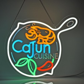 CNBEYOUNG Cajun Cuisine Neon Sign, Neon Lights Hanging Wall Art Decoration for Cajun Restaurant Shop Bar Cafe Kitchen Party Home Decor, USB Powered Ultra Bright Dimmable,14.8x 12.6inches