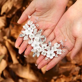 Ushiny Flower Bridal Wedding Headband Silver Crystal Bridal Hair Vine Pearls Hair Accessories for Women and Girls