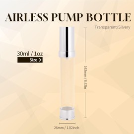 AJLTPA 6Pcs 1oz 30ml Clear Airless Pump Bottles with Funnel, Refillable Travel Size Vacuum Moisturizer Dispenser Cosmetic Containers For Foundations, Cream, Serums, Shampoo, Lotion(Silver)