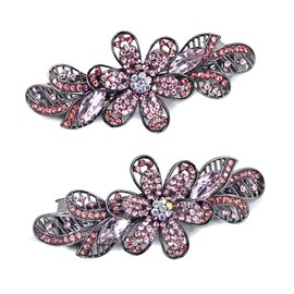 Hair Barrettes for Women and Girls Fashion Hair Clips, Elegant Sparkly Glitter Rhinestones Flower Hairpin Hair Accessories 2PCS (Cherry Pink)
