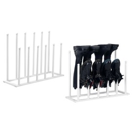 MyGift Modern White Metal Boot Shoe Rack Organizer, Free Standing Tall Boot Shaper Storage Stand, Set of 2 - Holds up to 12 Pairs