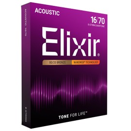 Elixir Strings, Acoustic Guitar Strings, 80/20 Bronze with NANOWEB Technology, Longest-Lasting Bright and Focused Tone For Life with Comfortable Feel, 8-String Set, Baritone For Life 16-70