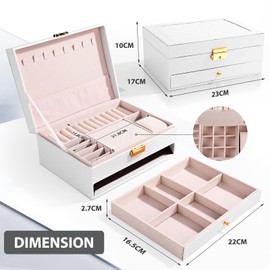 Schmuckkästchen, 2 Ebenen Schmuckaufbewahrung schmuckschatulle Reise PU-Leder, Schmuckbox Schmuckkoffer für Damen, Schmuckkästen für Ringe, Ohrringe, Halsketten und Uhren (Weiß)