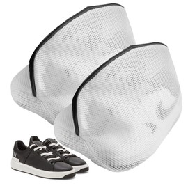 Set of 2 Shoe Wash Bags for Washing Machine, Foldable Reusable Shoe Bags with Three-Layer Mesh, for Shoes and Clothes, Easy to Clean, Universal Size 24 x 24 x 40 cm, Black