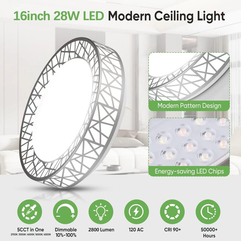 Lightania 16 Inch Flush Mount Ceiling Light, Modern Brushed Nickel