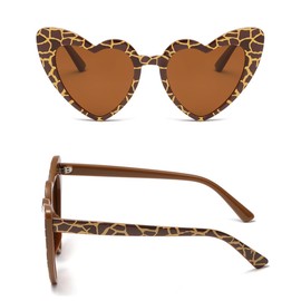 WDZAYXC Polarised Heart Sunglasses Vintage Cat Eyes Glasses Love Heart Shape Sunglasses Heart Glasses UV400 Protection, Leopard/Brown