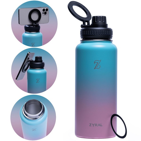 ZYRAL Insulated 32Oz/950ml Water Bottle with Magnetic Phone Holder. Premium