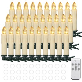 Cibnew Christmas Candles, Flameless LED Candles with Remote Control, Timer Function, Warm White, Waterproof, Dimmable for Christmas Tree, Wedding, Birthday, Party (30s Beige)