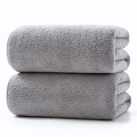 Lumimi Bath Towels, Set of 2, Light Gray, 27.6 x 55.1 inches (70 x 140 cm), Fluffy, Large, Absorbent, Quick Drying, Hotel Specifications, Soft to the Touch, Commercial Use, Salon Towel, Durable, Bath