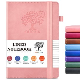 PERCUN Lined Journal Notebook for Men & Women, 160 Pages College Ruled Journal for Writing, A5 Hardcover Leather Notebooks for Work, School, Business, Travel, Daily Diary 5.9" x 8.5" (Pink)