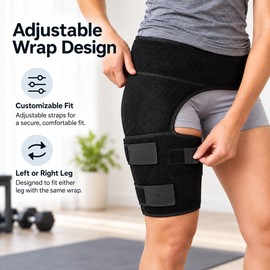 Adjustable Hip Brace Thigh Compression Wrap, Groin and Hamstring Support, Breathable Compression Sleeve with Adjustable Straps for Men and Women