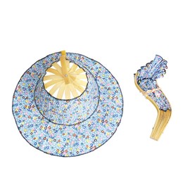 Lifenanny 2 in 1 Portable Bamboo Sun Hat for Women, Flower Pattern Hand Fan Summer Foldable Beach Hat for Travel Outdoor (Blue)
