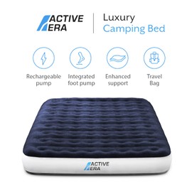 Active Era Luxury Camping Air Mattress with Built in Pump - Queen, USB Rechargeable Pump, Travel Bag for Tent Camping
