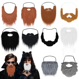 Wqebuid 10 PCS Fake Beards Funny Realistic Beards Old Man Mustache Costume for Jesus Fake Whisker with Adjustable Elastic Rope for Men Party Cosplay Supplies Black