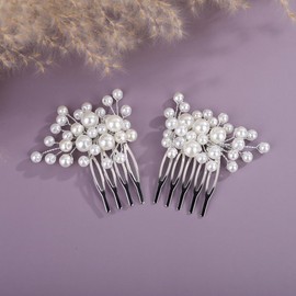 Teyglen 2pcs Silver Wedding Pearl Hair Comb Pearl Bride Wedding Hair Comb Elegant Hair Accessories for Women Bridal Headpiece Cute Side Comb Piece