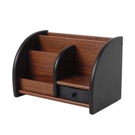 Frederimo Desk Organiser with Drawer and Pen Holder, Office Wooden Desk Organiser, Space Saving Desk Organiser for Pens, Staplers, Folder Clips, Sticky Notes