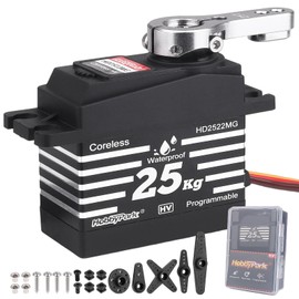 HobbyPark Waterproof 25KG RC Servo High Torque Coreless Motor Metal Gear Standard Digital Servo for 1/8 1/10 RC Cars Trucks Buggy Arduino Servo Robotic Control Angle 180 with Metal Servo Horn Arm