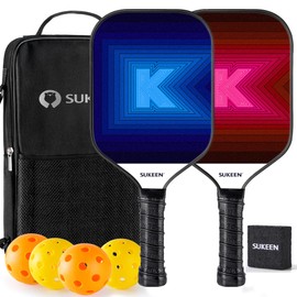 Sukeen Pickleball Paddles Set of 2 Lightweight Pickleball Paddles - Graphite Surface 5.5" Grip Pickleball Set: Pickle Ball Rackets 2 Pack, Pickleball Balls 4 Pack, Eraser & Bag