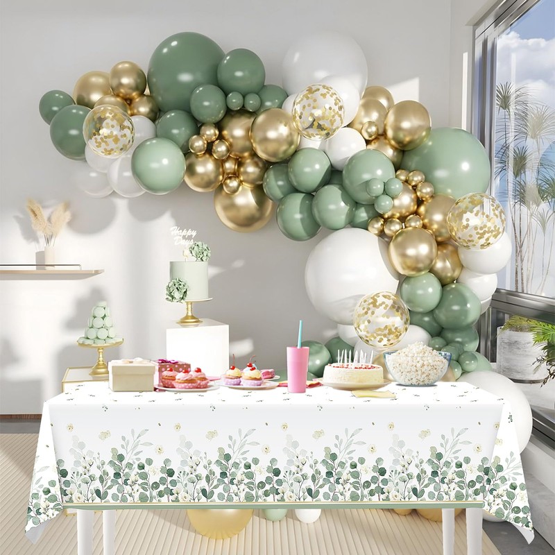 Lianxuia 3Pcs Sage Green Tablecloth, 54 x 108 Inch Eucalyptus
