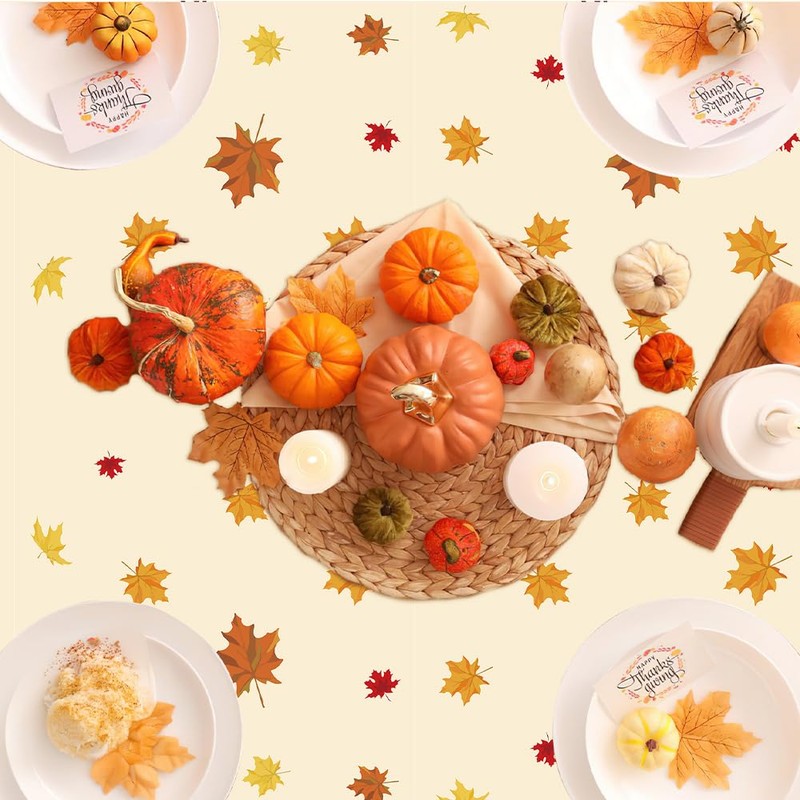 Thanksgiving Tablecloth Disposable Plastic Fall Tablecloth 2 Pcs Fall Leaves