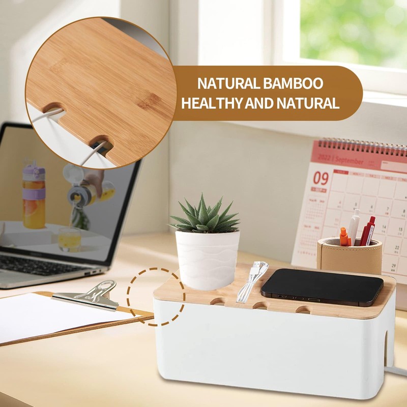 Cable Tidy Box, Cord Organizer Box with Wooden Lid, 36
