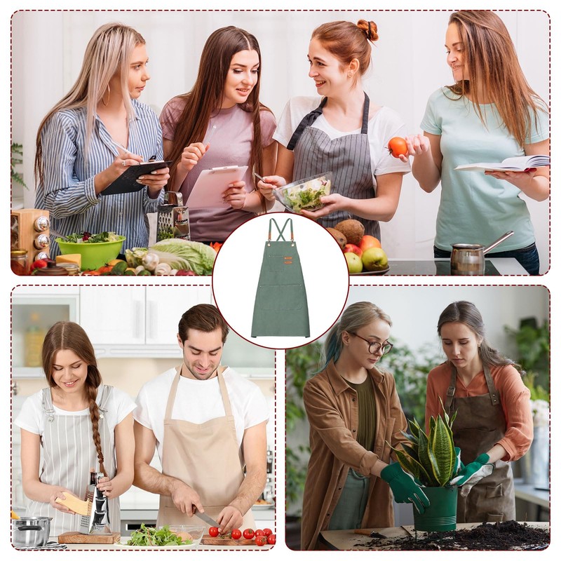 sourcing map Canvas Chef Aprons 75x68cm Adjustable Strap Waterproof Cross