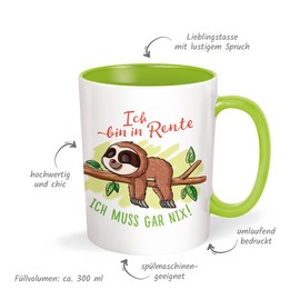 Trötsch, Keramik , Tasse Faultier Rentner weiß grün: Kaffeetasse Teetasse Geschenkidee Geschenk