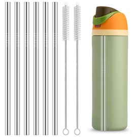 Axlksia 6 Pcs Replacement Metal Straws for Owala Water Bottles 24 oz and 32 oz, with 2 Straw Cleaners. Reusable Stainless Steel Straws Compatible with Owala Water Bottles