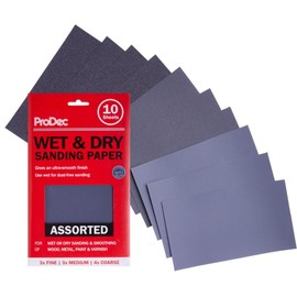ProDec 10 pack Assorted Grades Wet & Dry Abrasive Sandpaper for Sanding Wood, Furniture, Metal, Plaster, Decorating, Automotive Sanding Sheets 9x5.5 inch (230x140mm), Wet and Dry