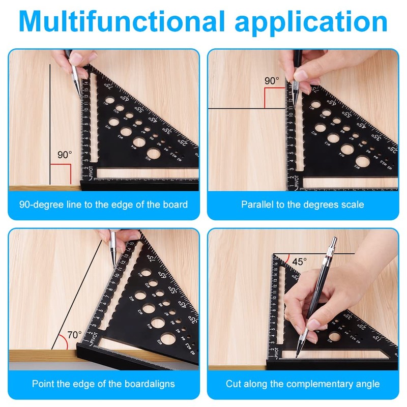 flintronic Triangle Ruler Carpenters Square Tool, Aluminium Metal Set Square