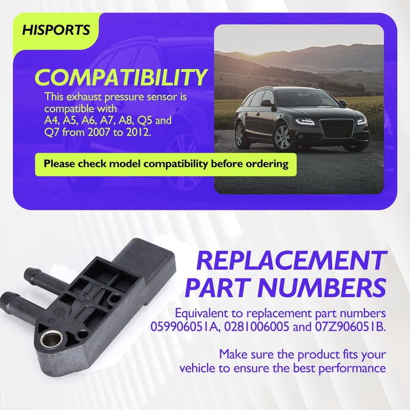HISports Exhaust Pressure Sensor, DPF Intake Pressure Sensor 059906051A, 0281006005,