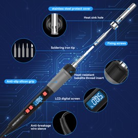 Soldering Iron, ILIBILIB 90W LCD Digital Temperature Adjustable 180-500°C Solder Kit with Autosleep Mode, Welding Iron Kit with 5 Replacement Soldering Iron Tips, Stand, Solder Wire, for Repair, DIY