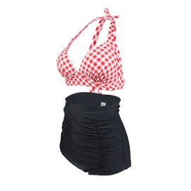 Bslingerie® Women's Retro Half Swimwear Bikini Set - chequered red, size: 3xl