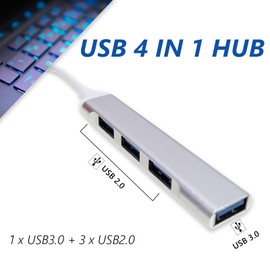 JM-Byte 4-Port USB C Hub, 4 in 1 Type C Hub, 1 USB 3.0 Port, 3 USB 2.0 Ports, Multiport Adapter USB Splitter Compatible with MacBook/Laptop/Keyborad/Mouse/Flash Drive/Type C Devices, Silver USB Hubs