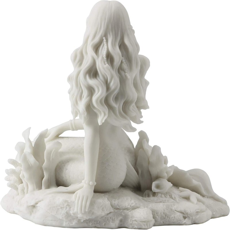 Mermaid Sitting on Beach - White Sculpture Figurine Statue *BRAND