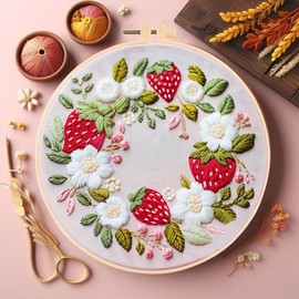Huacan Embroidery Kits for Beginners, DIY Embroidery Starter Kit with Flowers Strawberry Pattern