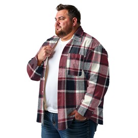 Yuyapu Men's Plus Size Flannel Shirt Plaid Shirts Long Sleeves Casual Button Down Collared Shacket Tops Fleece with Pocket
