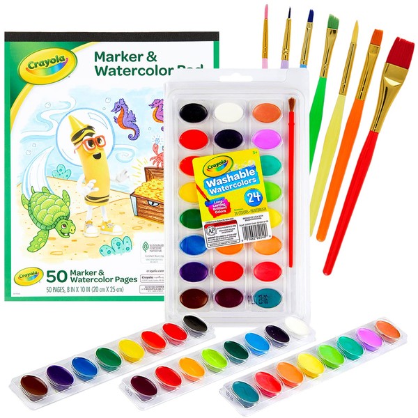 Watercolor Paint Set – 24 Watercolor Paint, 50 Sheets Watercolor Paper Pad, 7 Paint Brushes for Kids – Complete Water Color Painting Kids Supplies Set