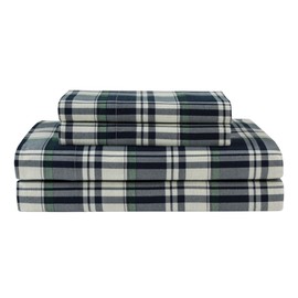 Elite Home Products Deep-Pocketed Winter Nights 100% Cotton Flannel Sheet Set, Queen, Hutton Plaid/Hunter