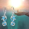Turtle Earrings for Women Sterling Silver Infinity Blue Opal Sea