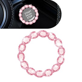 Anyhut 1 PC Crystal Push to Start Button Cover, Sparkling Car Engine Start Button Cover, Luxury Anti-Scratch Start Stop Button Cover, Universal Bling car Accessories for Women (Pink)
