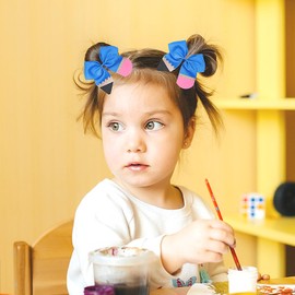 School Bow Cheer Bow Clip Back to School Hair Bows Ties 5 Inch Blue Pencil Cheer Hair Scrunchies Hair Bow Ponytail Holder Elastic Hair Bows Tie for First Day of School Kids Supplies 2PCS