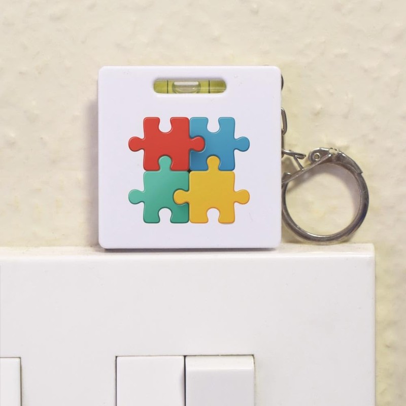 'Four Puzzle Pieces' Keyring Tape Measure/Spirit Level Tool (KM00043638)