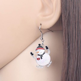 DUOWEI Alloy Enamel Christmas Snowman Earrings Cartoon Drop Dangle Jewelry Festival Gifts For Women Girls Kids black