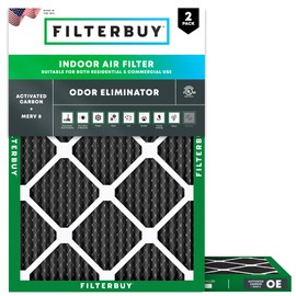 Filterbuy 14x20x1 Air Filter MERV 8 Odor Eliminator (2-Pack), Pleated HVAC AC Furnace Air Filters Replacement with Activated Carbon (Actual Size: 13.50 x 19.50 x 0.75 Inches)