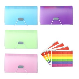 4 Pack Expanding File Folder, Document Organiser A4 Folder with 13 Pockets, Portable Accordion Folder, Flash Card Holder, Mini Ticket File Organiser for Cards Bills Coupons Receipt
