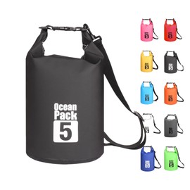 MORAINJAY 5L Black Dry Bags, Waterproof Bag with Long Adjustable Shoulder Strap,Large/Small Capacity 2L 5L 10L 15L 20L 30L Dry Sack for Outdoor Camping,Rafting,Swimming,Boating,Surfing