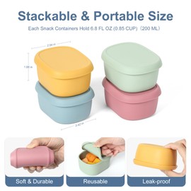 AOEDEO 4 pcs 6.76 oz Silicone Snack Containers for Kids Silicone Food Storage Containers with Lids, Reusable Small Snack Container, Stackable Silicone Toddler Lunch Box for Daycare, School and Travel
